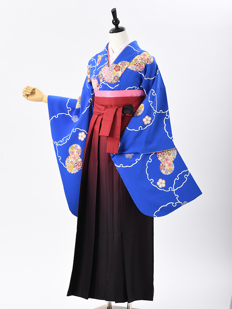 【高級卒業式袴レンタル】2-71 卒業式の袴レンタル・正絹二尺袖着物「青　桜　Sサイズ」 サイズ 桜