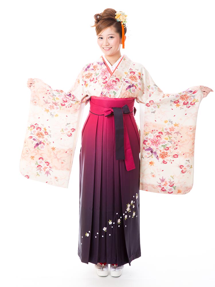 高級卒業式袴レンタル 2 ｍ2 卒業式の袴レンタル 正絹二尺袖着物 淡いピンクと白地 洋花 サイズ 洋花 Kimono Pro キモノプロ 京都の はかまレンタル 全国宅配 ご来店ご下見も大歓迎