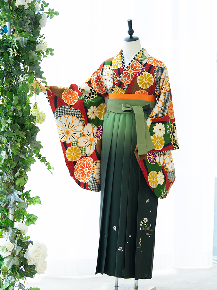 【高級卒業式袴レンタル】2p-53 卒業式の袴レンタル　「大正レトロ　花柄」　Japan Style