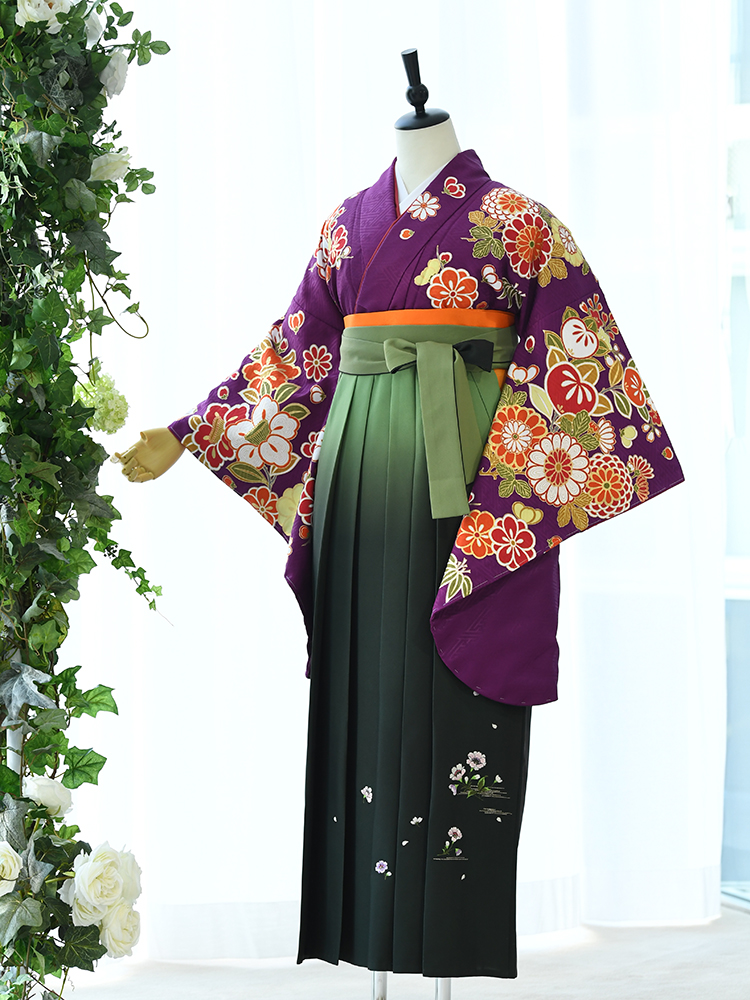 【高級卒業式袴レンタル】2p-55 卒業式の袴レンタル　「紫・花」　九重