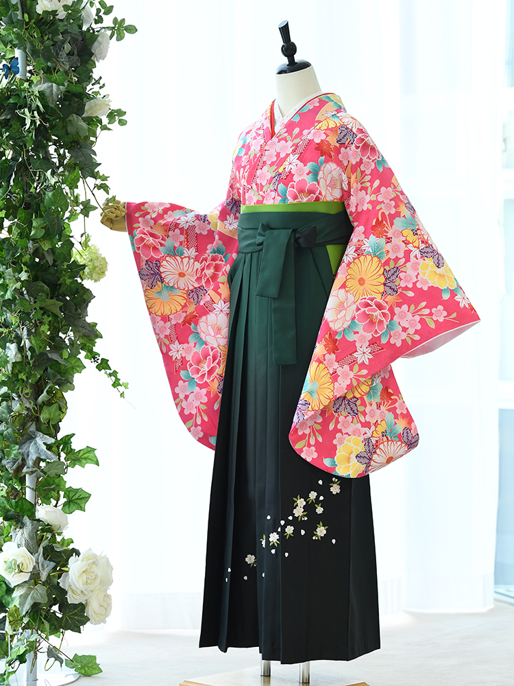 【高級卒業式袴レンタル】2p-56 卒業式の袴レンタル　「かわいいピンク・花柄」　