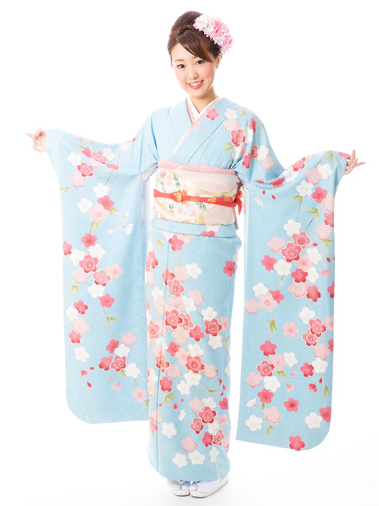 【高級振袖レンタル】f-56 桜 MLサイズ 水色 