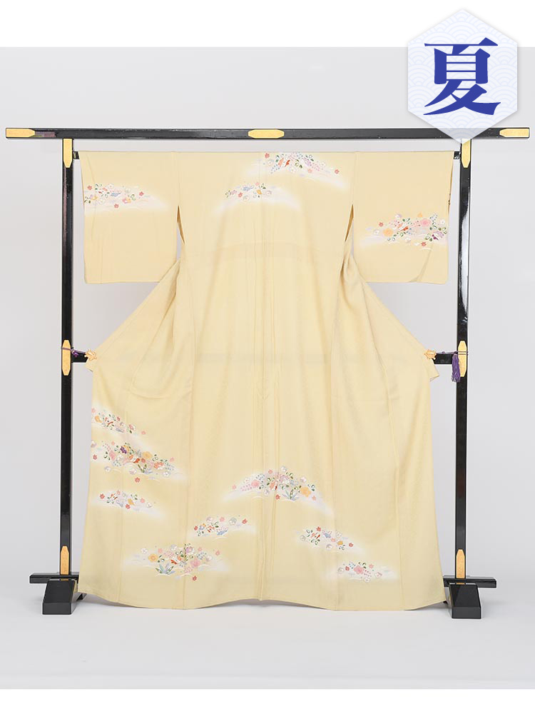 【単衣訪問着レンタル】e-1 四季の小花 MLサイズ （６月・９月前後に着用する訪問着です。）