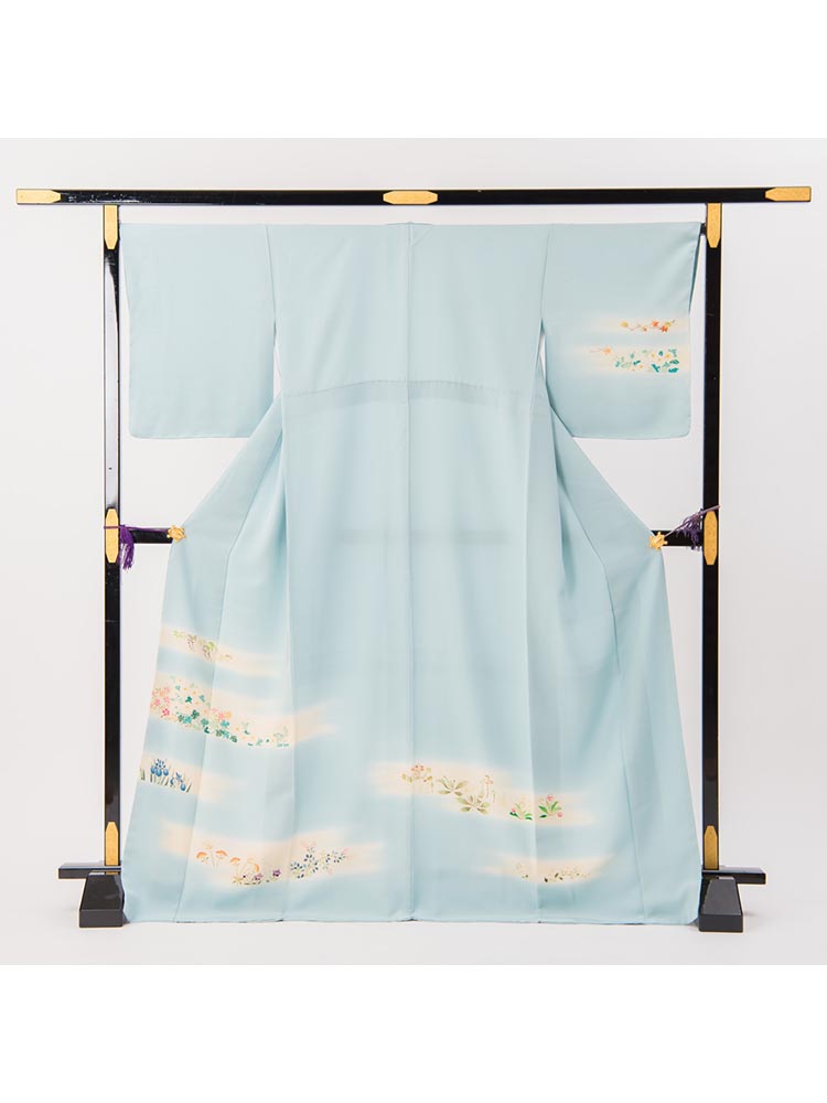 【高級訪問着レンタル】h-102 菱健謹製　水色　花々 MLサイズ 四季の花