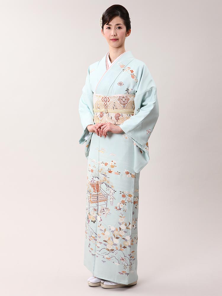 【高級訪問着レンタル】h-38 水色　茶屋辻 MLサイズ 茶屋辻