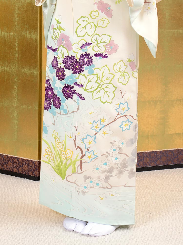 高級訪問着レンタル】h-425 色鮮やかな手描き京友禅 Mサイズ 四季の花 