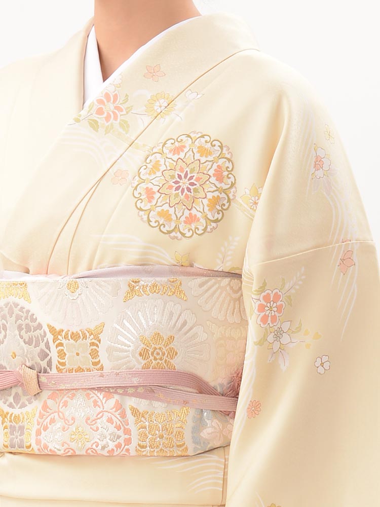 高級訪問着レンタル】h-432 久保耕 淡い黄色 LLサイズ 華文｜KIMONO