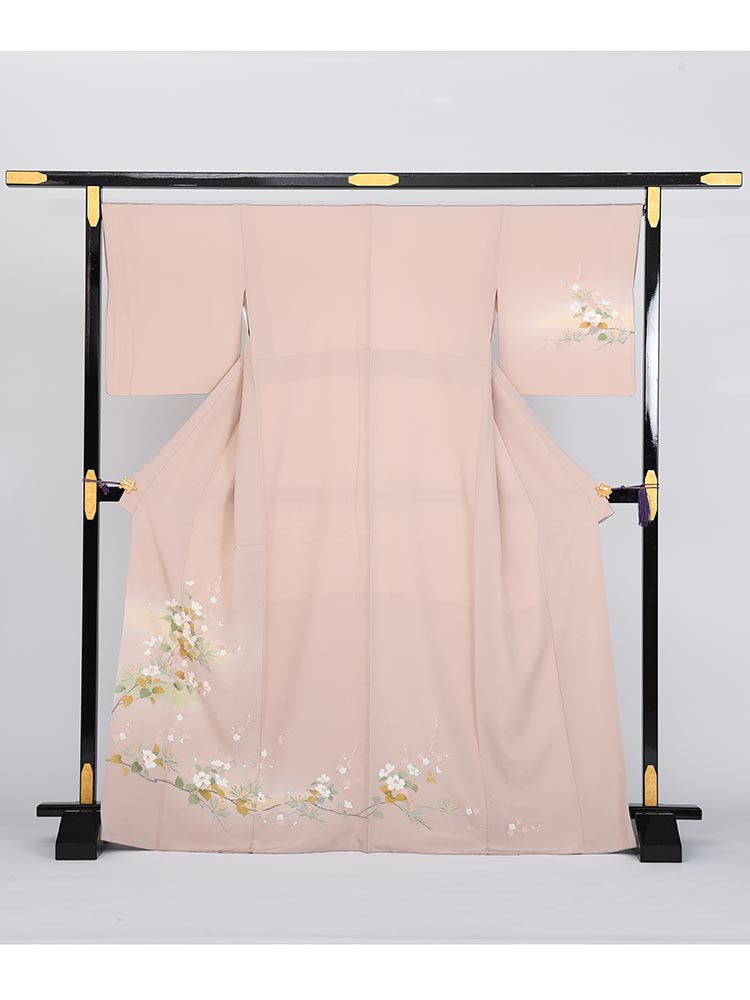 【高級訪問着レンタル】h-4 くすんだピンク　花々 MLサイズ 花々