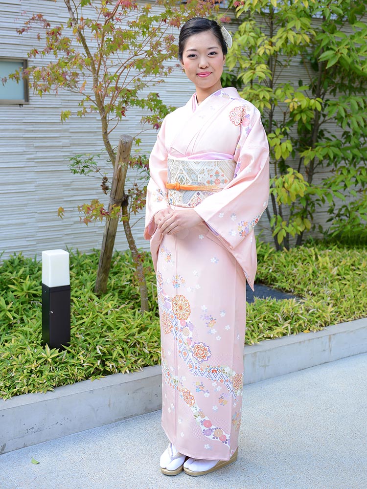 【高級訪問着レンタル】h-60 濃いめのピンク　正倉院文様 MLサイズ 正倉院文様