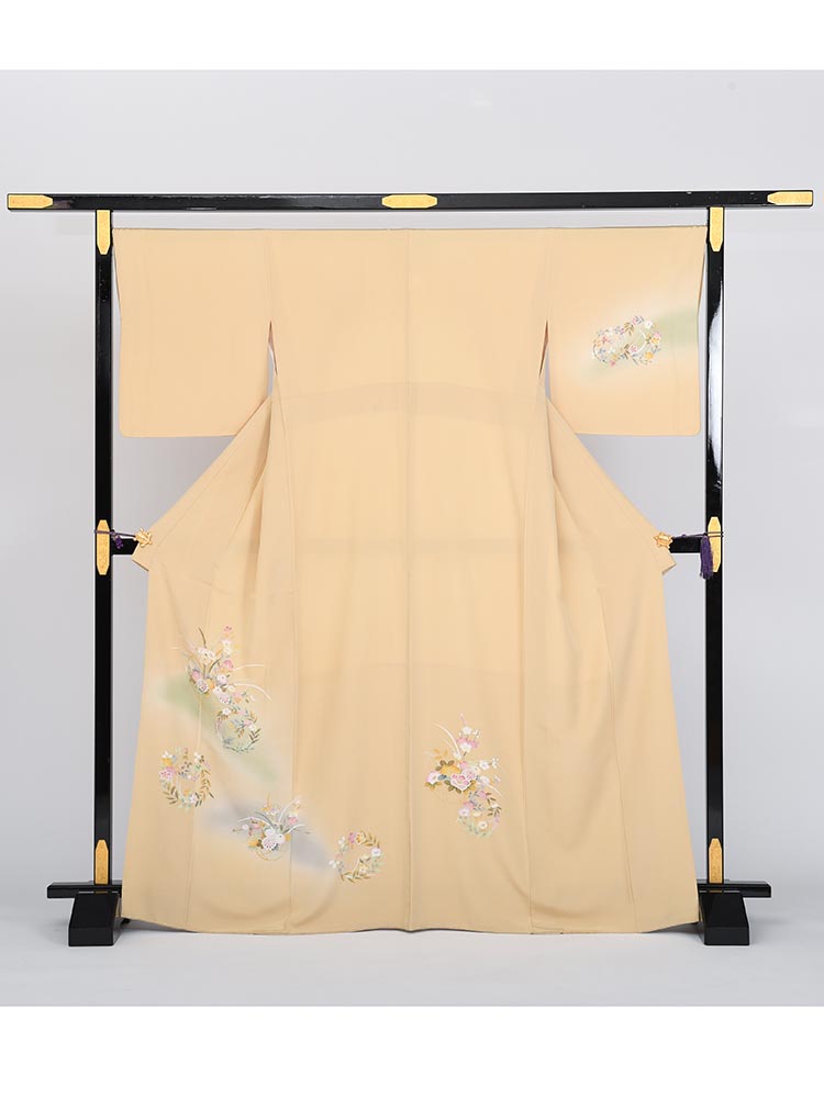 【高級訪問着レンタル】h-6 黄色　花々 MLサイズ 花々