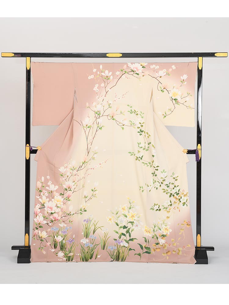 【高級訪問着レンタル】h-84 ピンク系に四季の花 MLサイズ 四季の花