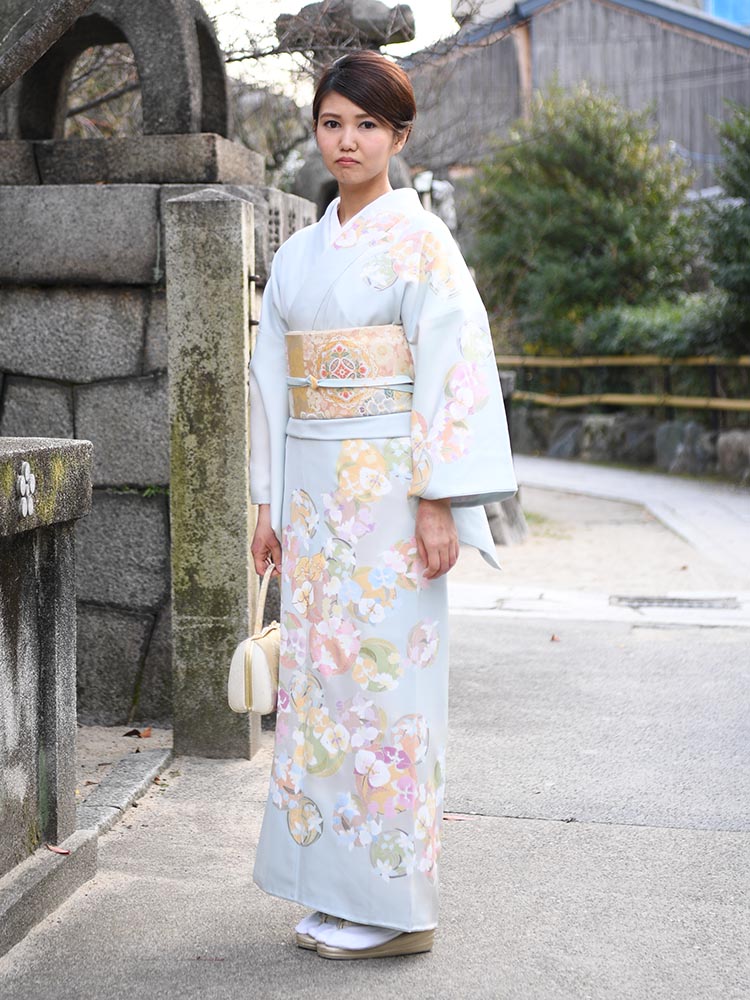 【高級訪問着レンタル】h-90 水色　胡蝶蘭 MLサイズ 胡蝶蘭