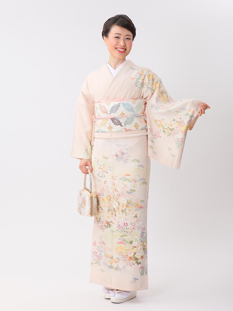 高級訪問着レンタル Hl 7 吉澤織物 ピンク Lサイズ 花々 Kimono Pro キモノプロ 京都のきものレンタル 全国宅配 ご来店ご下見も大歓迎
