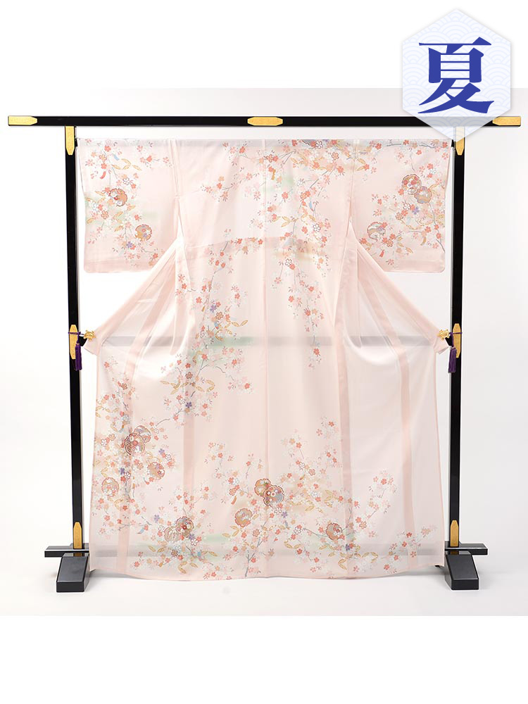 【高級訪問着レンタル】n-21 盛夏　ピンク　雪輪 MLサイズ 花