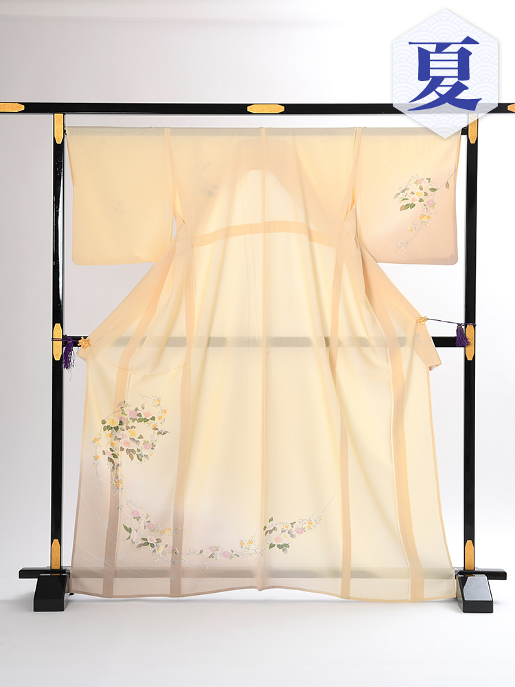 【高級訪問着レンタル】n-3 盛夏　クリーム　草花 MLサイズ 草花