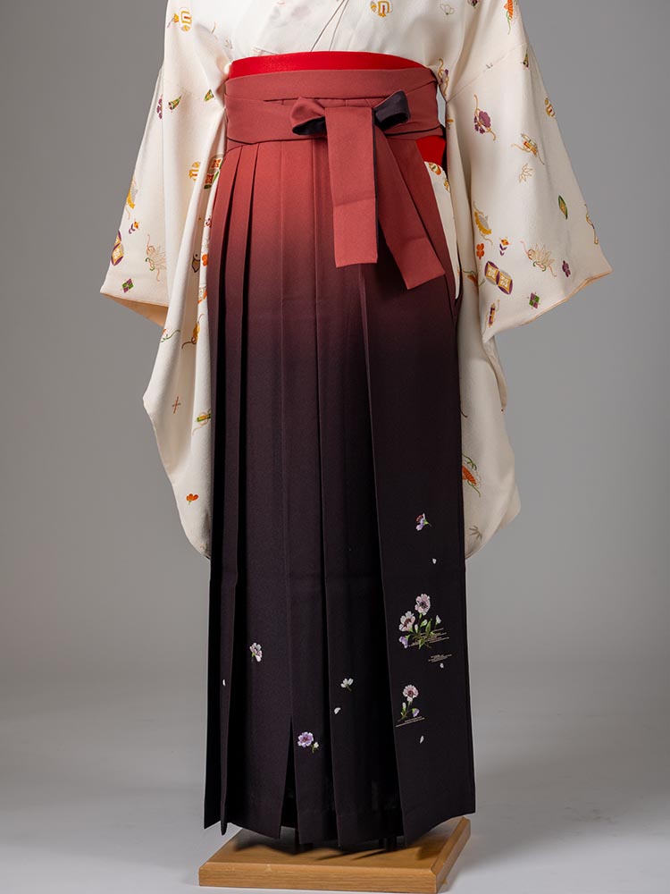 【袴単品レンタル】　赤黒ぼかし刺繍　M、L、LLサイズ　品番：hakama-002