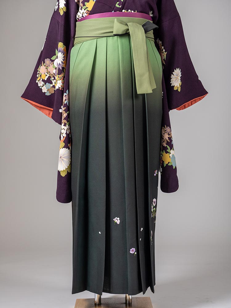 【袴単品レンタル】　緑ぼかし刺繍　M、L、LLサイズ　品番：hakama-005