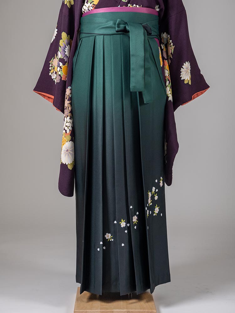 【袴単品レンタル】　濃い緑ぼかし刺繍　M、L、LLサイズ　品番：hakama-006