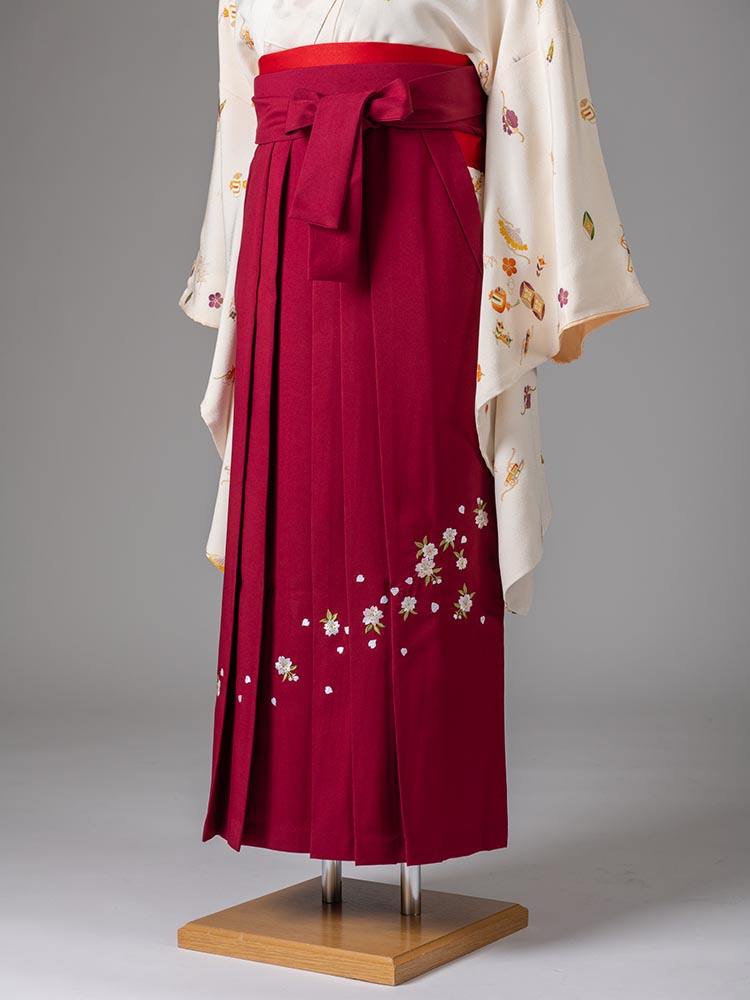 【袴単品レンタル】　濃いピンク刺繍　M、L、LLサイズ　品番：hakama-013