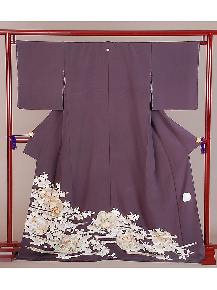 【高級色留袖レンタル】i-121 紫　四季の花 Mサイズ 四季の花