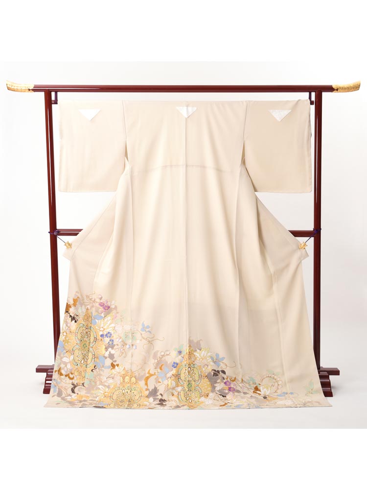 【高級色留袖レンタル】I-616 クリーム　チャペルアトリウム LLサイズ 洋花
