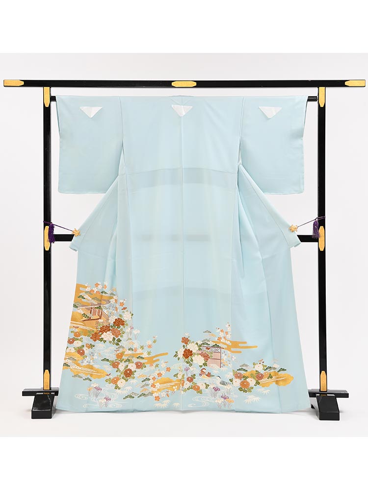 【高級色留袖レンタル】I-630 水色　茶屋辻 MSサイズ 茶屋辻