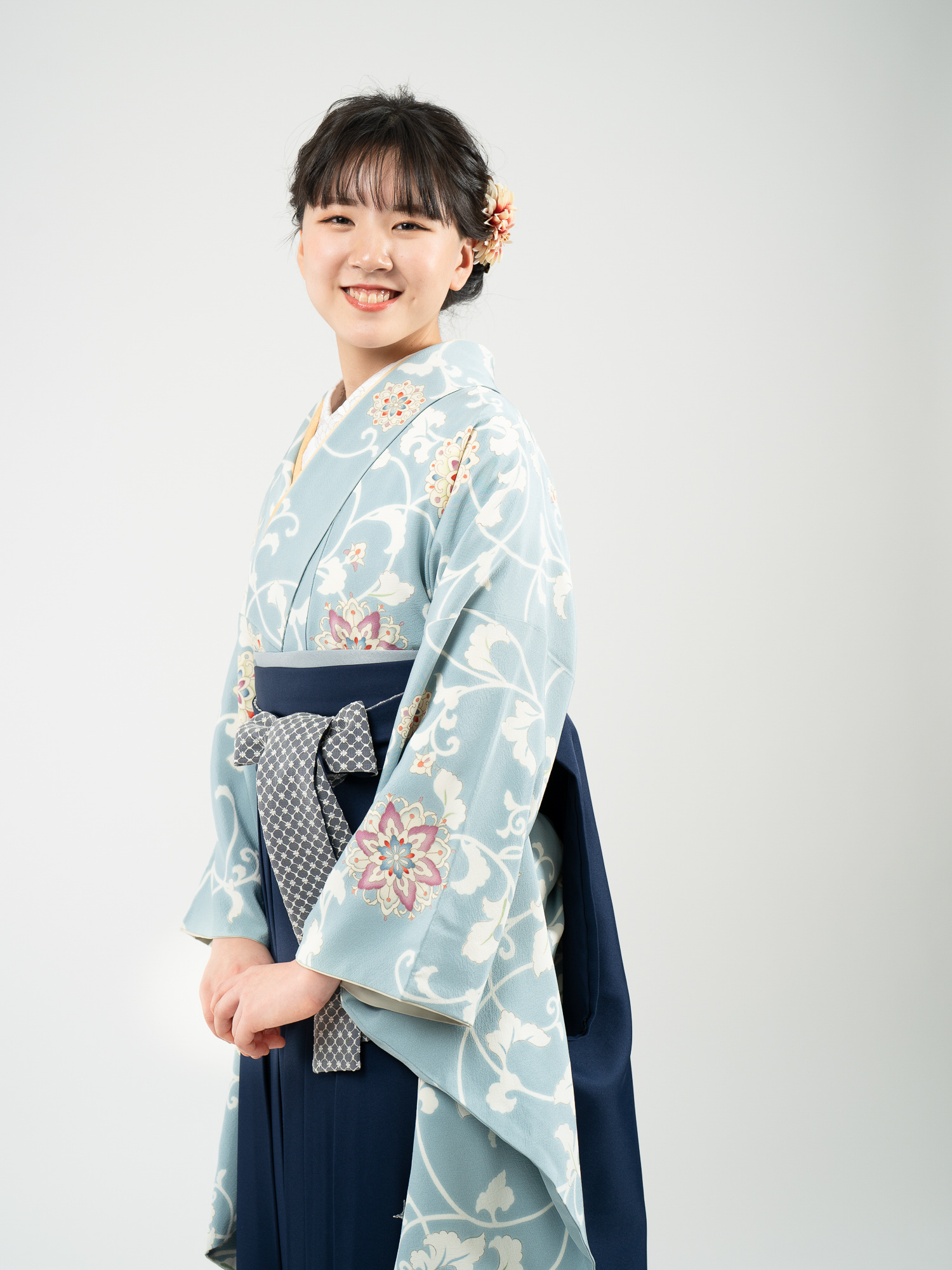 品番2-110の正絹着物と袴レンタル（水色）