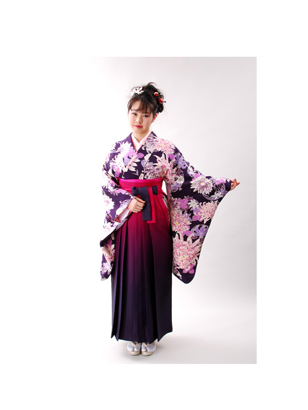 高級卒業式袴レンタル】2-32 卒業式の袴レンタル・正絹二尺袖着物「紫 