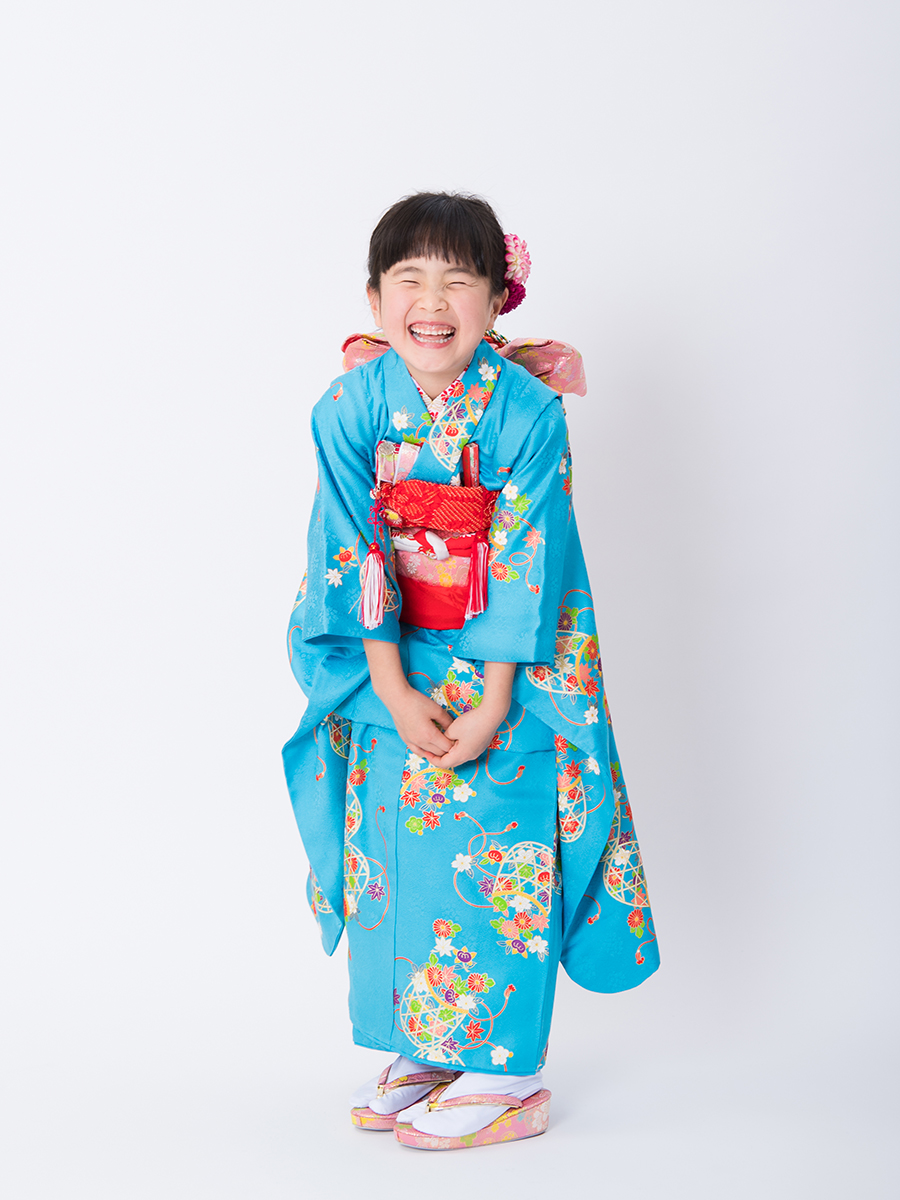水色の正絹高級7歳女の子きものレンタル