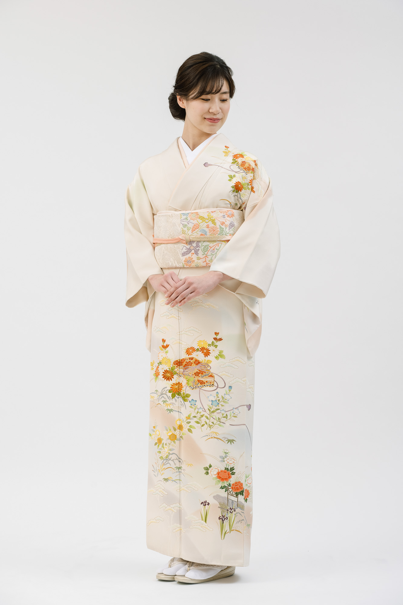 【逸品の京友禅・訪問着レンタル】菱健謹製　文箱　四季の花　ぼかし　 MSサイズ 　品番：h-459