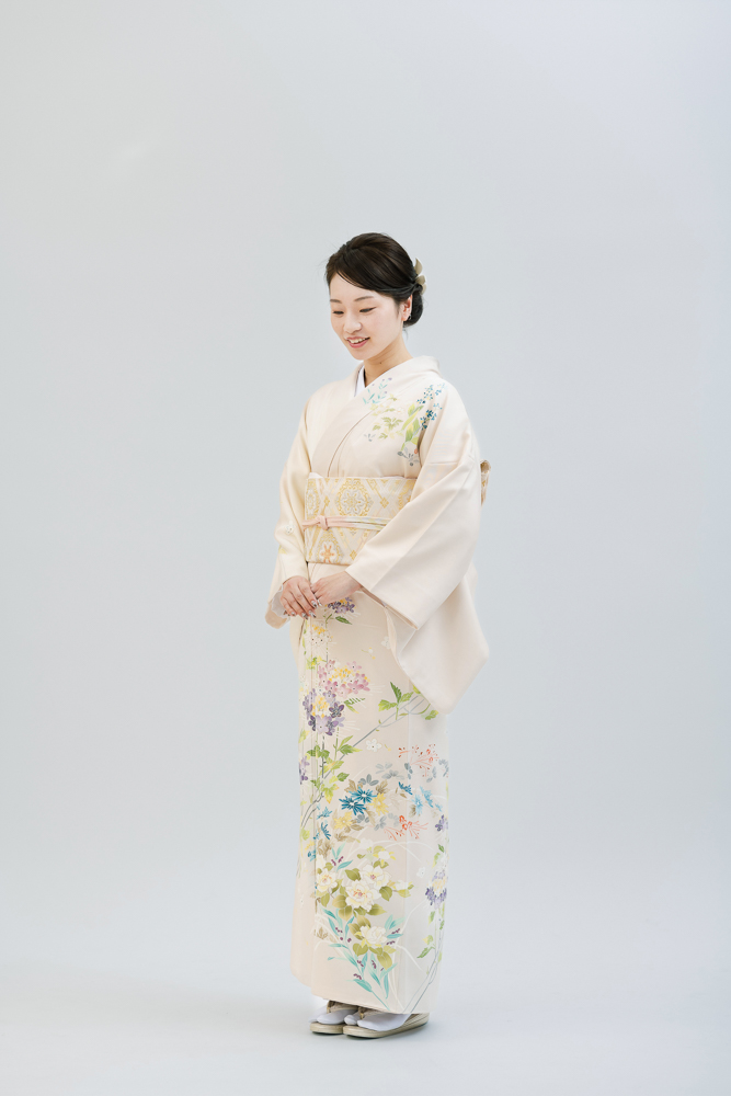 【高級訪問着レンタル】くすみピンク系　菱健謹製　四季の花　　MLサイズ　品番：h-468