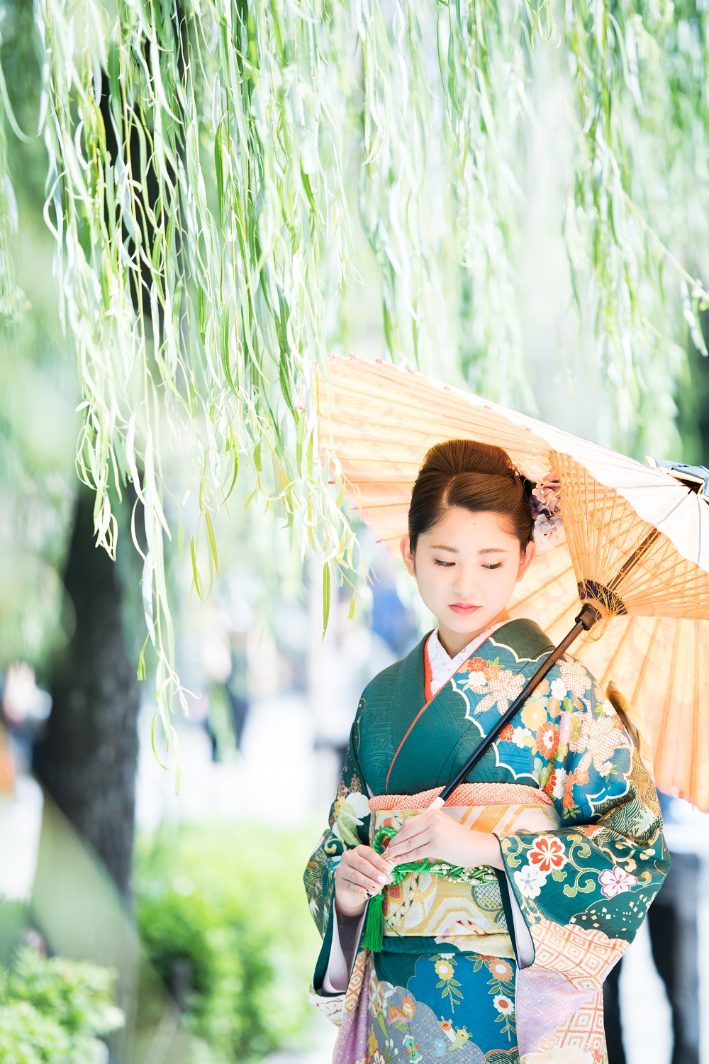 振袖 フルセット御所車 草花 金糸 金彩 青緑 | www