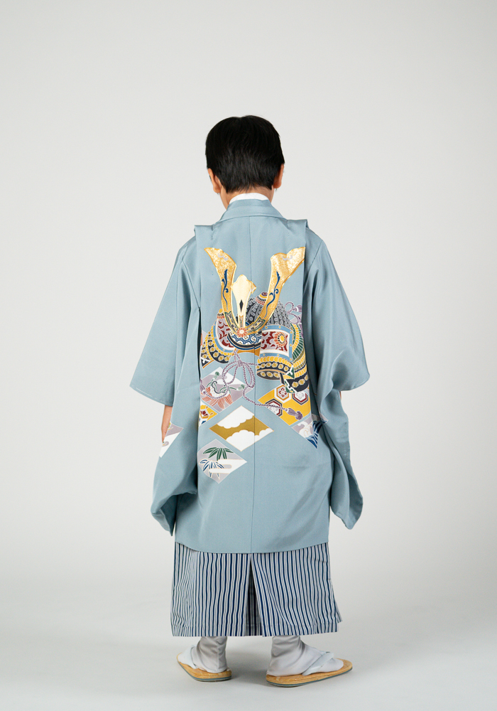 【5歳・七五三の男子着物と袴レンタル】KIMONO-PROオリジナル　水色・兜の柄　品番：KD-61