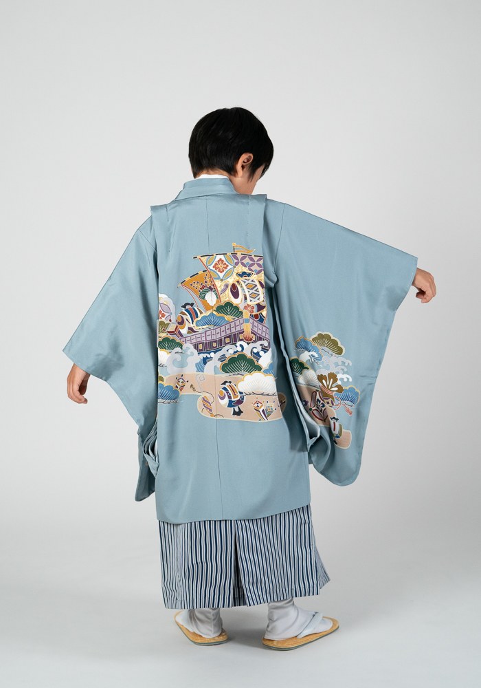 【5歳・七五三の男子着物と袴レンタル】KIMONO-PROオリジナル　水色・宝船の柄　品番：KD-63