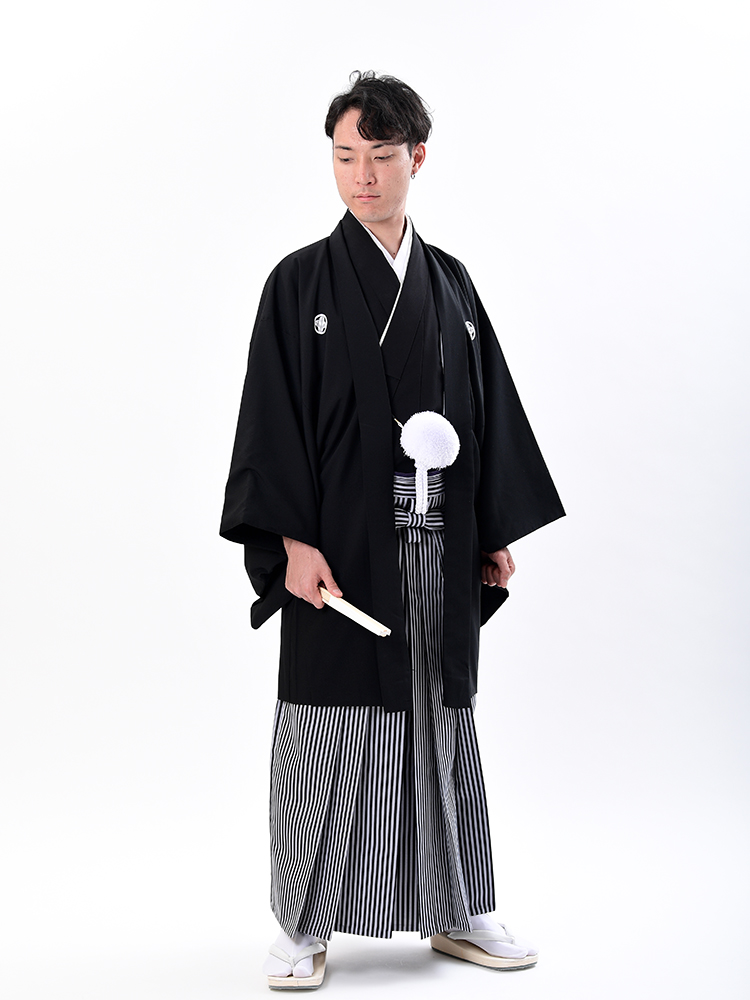 【男性衣装の黒紋付袴レンタル】montuki1 フルセットレンタル・男の第一礼装、結婚式の新郎、父親にお薦めの和装レンタル。