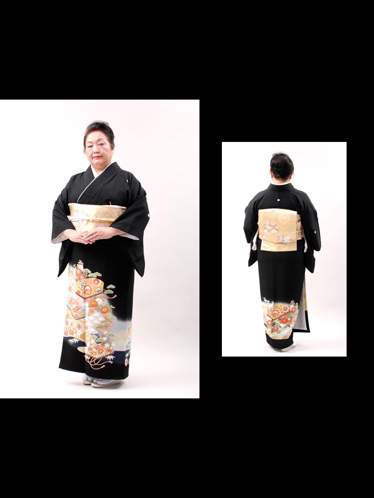 大きいサイズの高級黒留袖レンタル T 329 幅広の大きいサイズ ふみ箱 Mooサイズ 文箱 Kimono Pro キモノプロ 京都の着物レンタル 全国宅配 ご来店ご下見も大歓迎