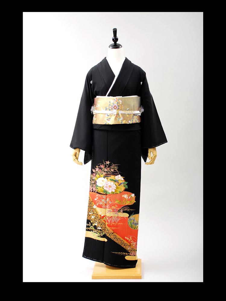 【高級黒留袖レンタル】t-405 桃山シリーズ・四季の花 MLサイズ 四季の花