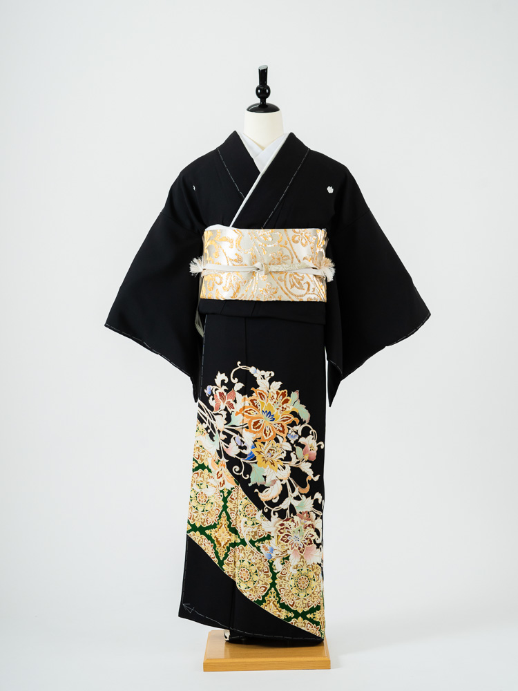 【高級黒留袖レンタル】t-670 上品でモダンな京友禅 Mサイズ 洋花・華文 菱健謹製
