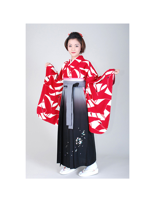 【高級卒業式袴レンタル】w-005 ピンクと白の総鶴柄 サイズ 鶴