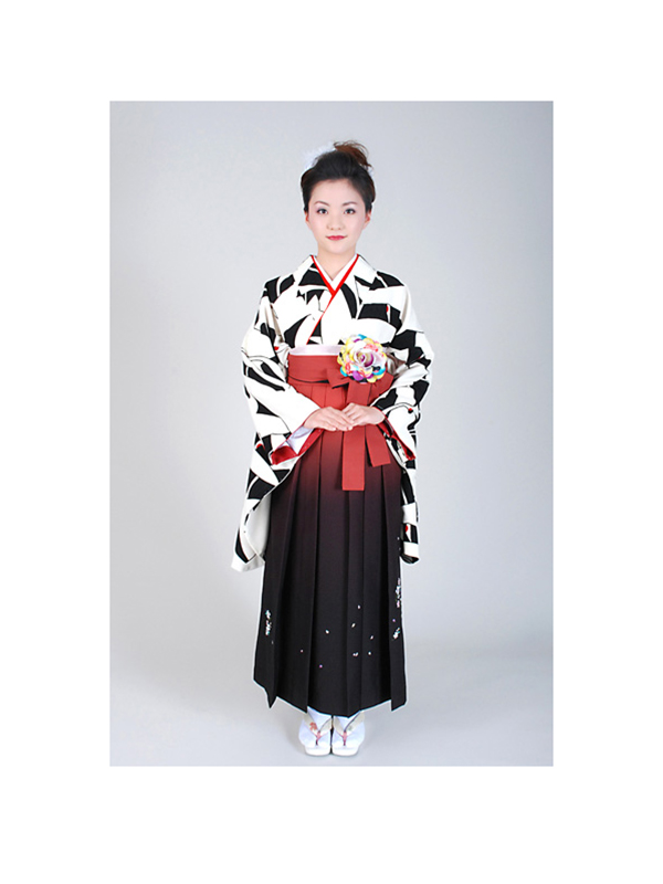 【高級卒業式袴レンタル】w-006 黒と白の総鶴柄 サイズ 鶴