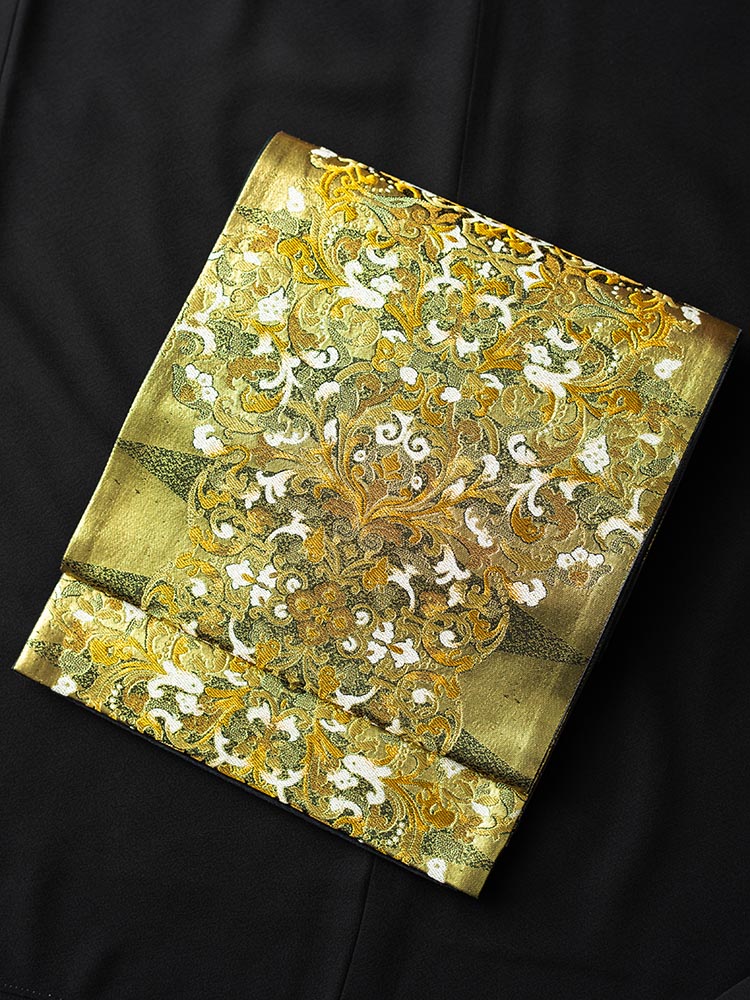 【高級帯レンタル】obi-12 西陣織　金・黒 サイズ 唐草