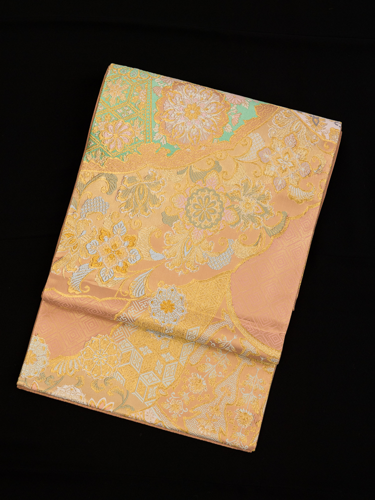 【高級帯レンタル】obi-143 袋帯レンタル「桃色と金を基調とした正倉院柄」 