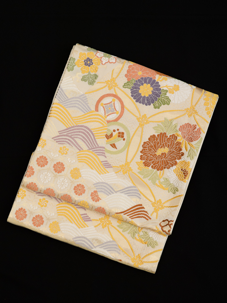 【高級帯レンタル】obi-149 袋帯レンタル「宝尽くし・亀甲花菱柄」 