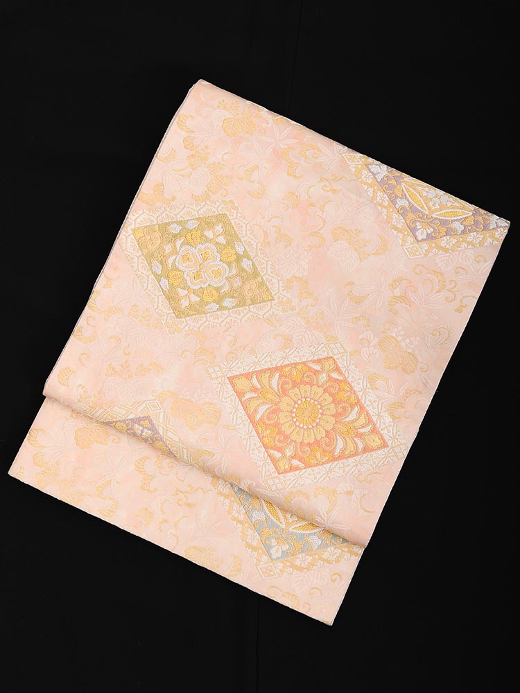 【高級帯レンタル】obi-23-225 高島織物謹製　ピンク　菱柄 サイズ 菱