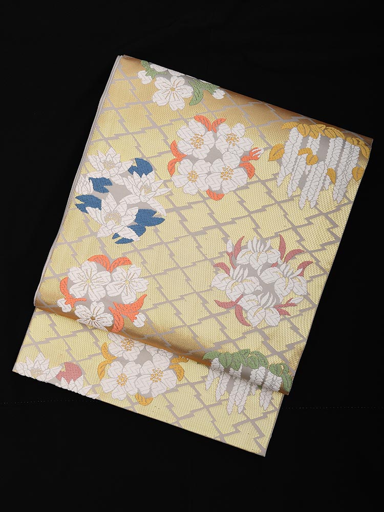 【高級帯レンタル】obi-23-254 山口美術織物謹製　松皮御印小花文 サイズ 小花