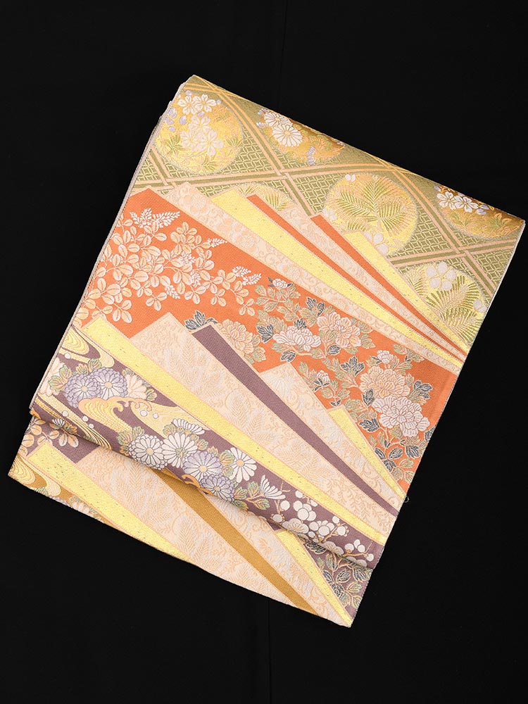 【高級帯レンタル】obi-23-58 西陣織　四季の花　朱・紫 サイズ 四季の花
