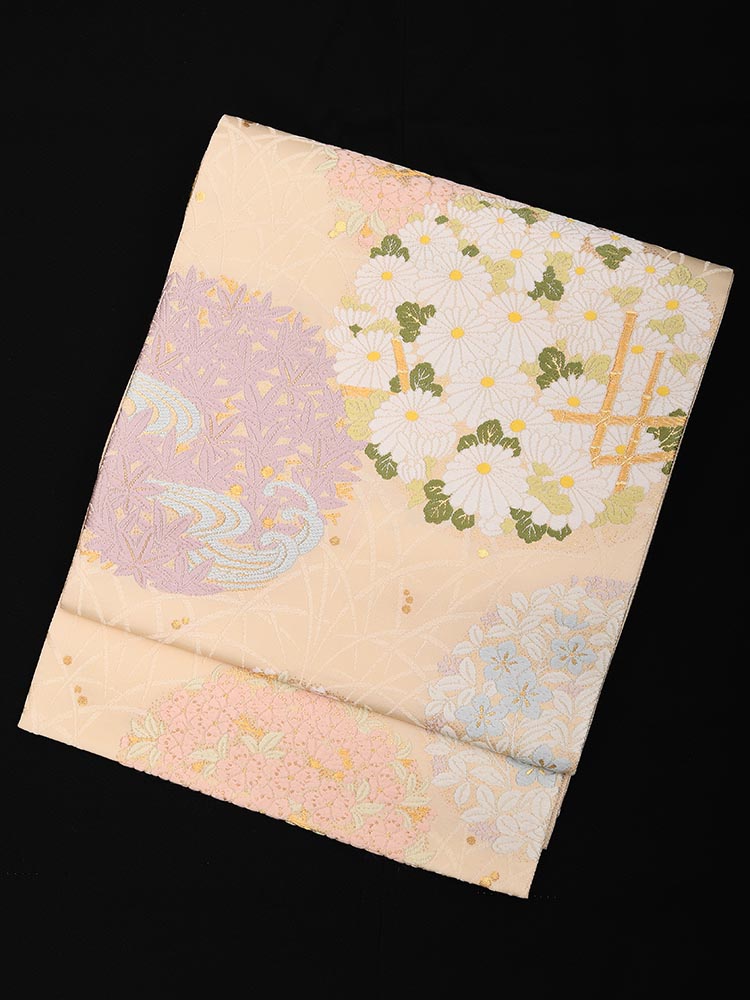【高級帯レンタル】obi-26-285 四季の花 サイズ 四季の花
