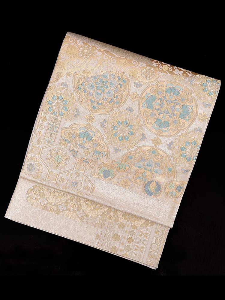 【高級帯レンタル】obi-29-125 西陣織　有職文様　ブルー系 サイズ 有職文様