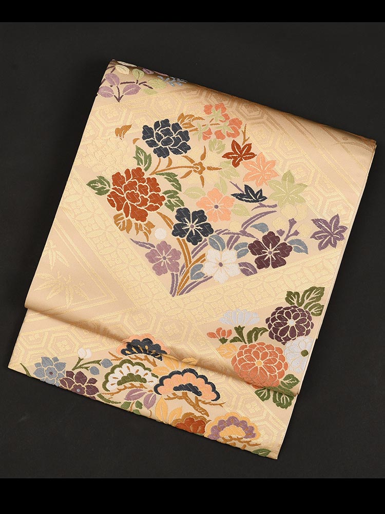 【高級帯レンタル】obi-29-131 西陣織　四季の花 サイズ 四季の花
