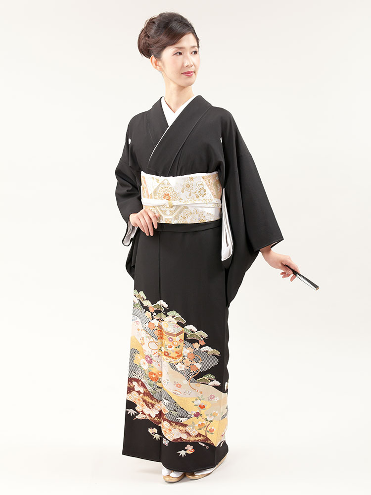 【高級黒留袖レンタル】1901-a 京友禅競技会受賞柄　貝桶と文箱 MSサイズ 貝桶・文箱・道長取り